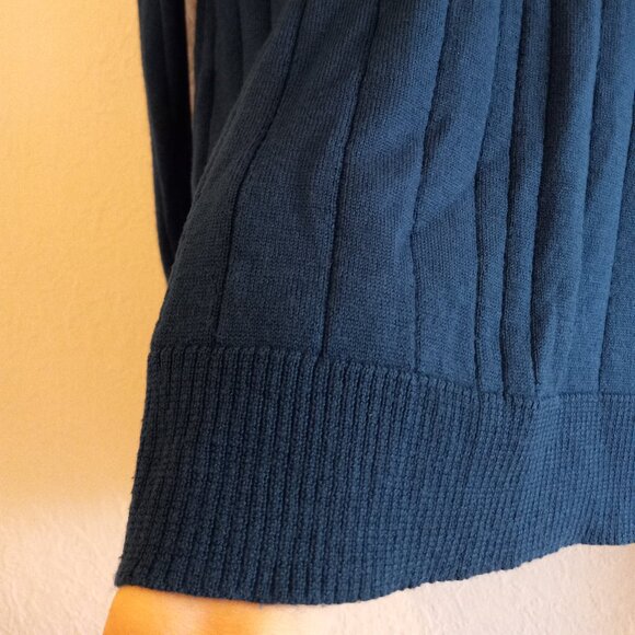 Dark Teal Merino Wool Blend V Neck Sweater 90s Minimalist Academia Classic - Picture 8 of 14